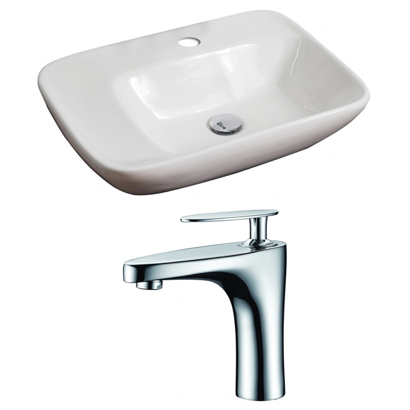 American Imaginations AI-15072 24" White Rectangular Ceramic Above Counter Bathroom Vessel Sink Set