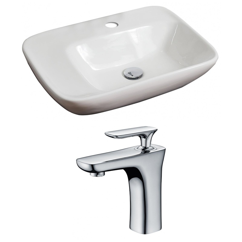 American Imaginations AI-15073 24" White Rectangular Ceramic Above Counter Bathroom Vessel Sink Set