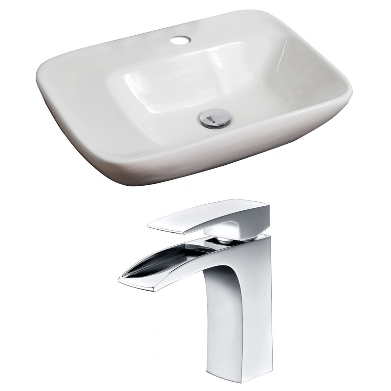 American Imaginations AI-15074 24" White Rectangular Ceramic Above Counter Bathroom Vessel Sink Set