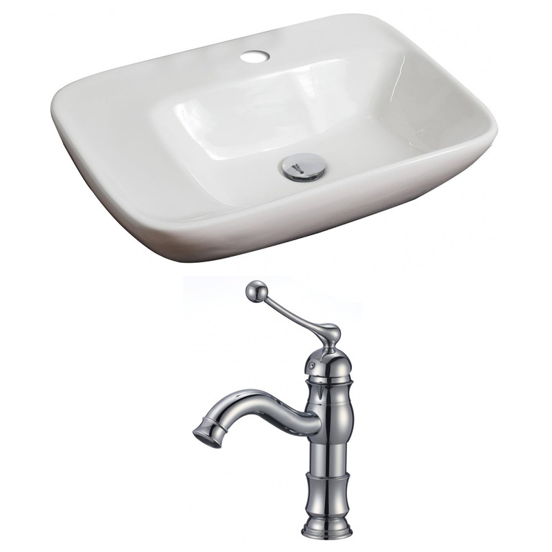 American Imaginations AI-15076 24" White Rectangular Ceramic Above Counter Bathroom Vessel Sink Set