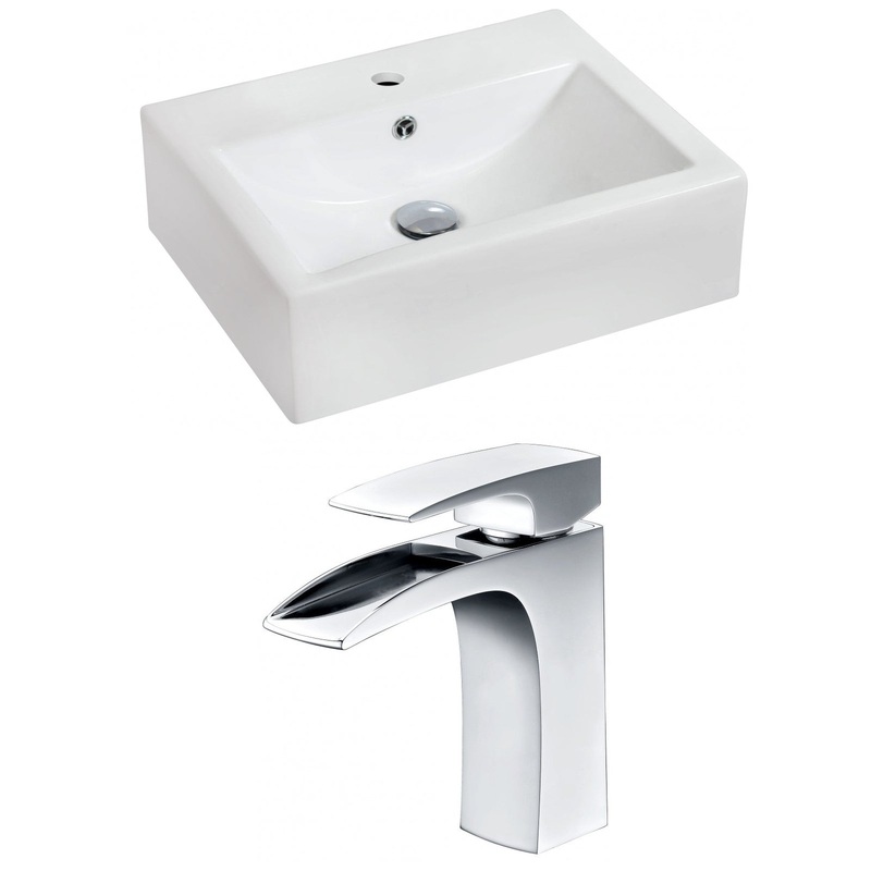 American Imaginations AI-15081 20" White Rectangular Ceramic Wall Mount Bathroom Vessel Sink Set