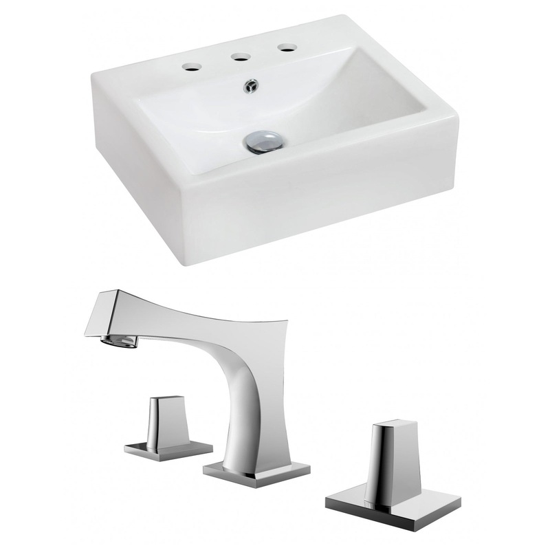 American Imaginations AI-15084 20" White Rectangular Ceramic Wall Mount Bathroom Vessel Sink Set