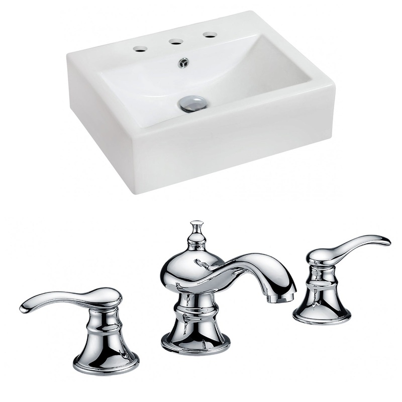 American Imaginations AI-15085 20" White Rectangular Ceramic Wall Mount Bathroom Vessel Sink Set