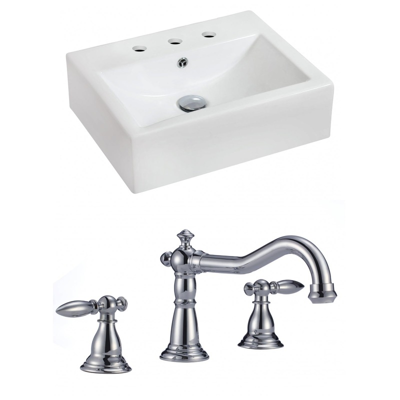 American Imaginations AI-15089 20" White Rectangular Ceramic Wall Mount Bathroom Vessel Sink Set
