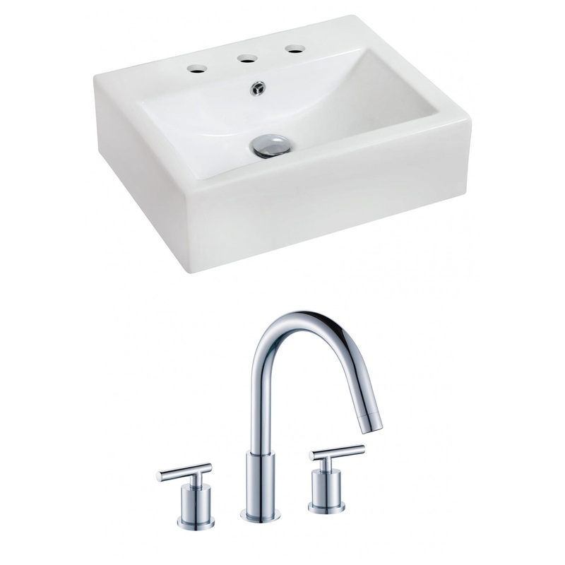 American Imaginations AI-15090 20" White Rectangular Ceramic Wall Mount Bathroom Vessel Sink Set