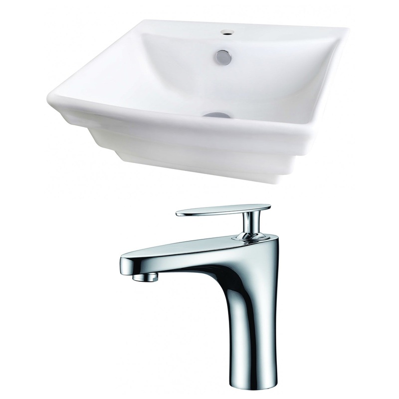 American Imaginations AI-15100 20" White Rectangular Ceramic Wall Mount Bathroom Vessel Sink Set