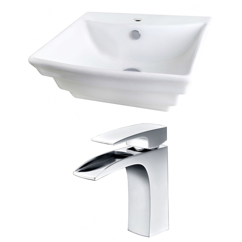 American Imaginations AI-15102 20" White Rectangular Ceramic Wall Mount Bathroom Vessel Sink Set