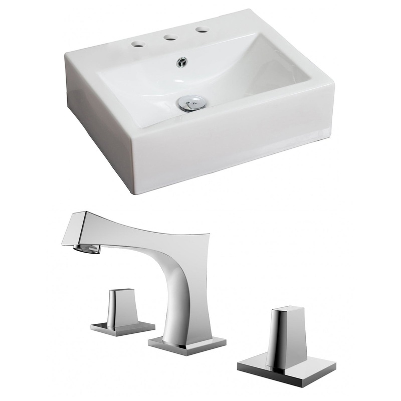 American Imaginations AI-15112 21" White Rectangular Ceramic Wall Mount Bathroom Vessel Sink Set