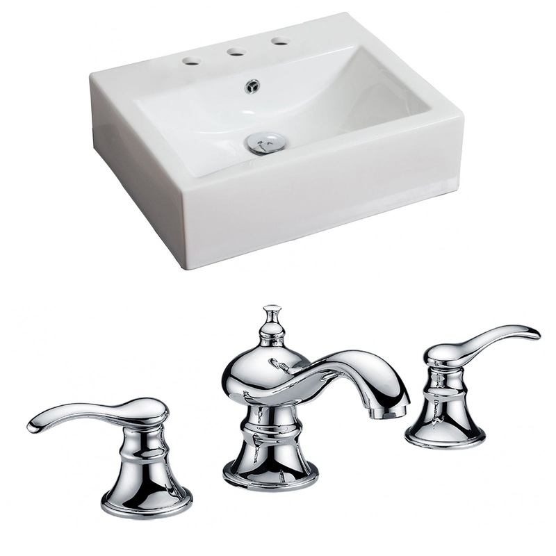American Imaginations AI-15113 21" White Rectangular Ceramic Wall Mount Bathroom Vessel Sink Set