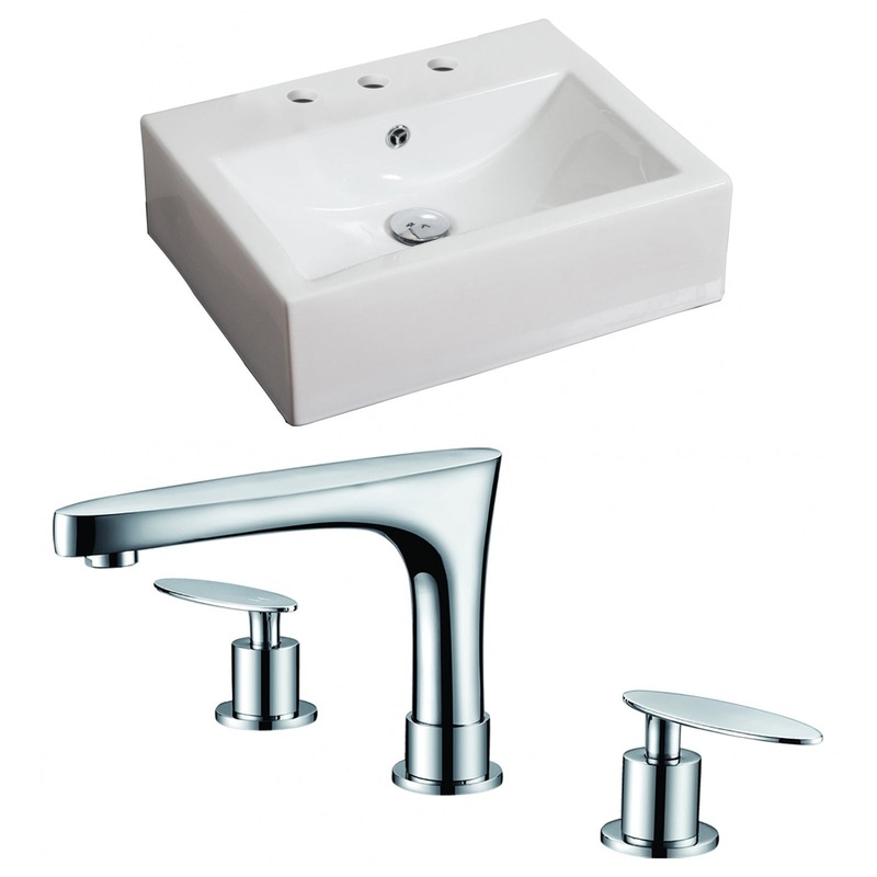 American Imaginations AI-15114 21" White Rectangular Ceramic Wall Mount Bathroom Vessel Sink Set