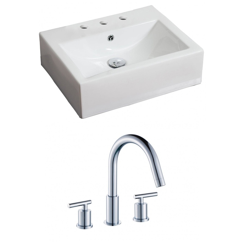 American Imaginations AI-15118 21" White Rectangular Ceramic Wall Mount Bathroom Vessel Sink Set