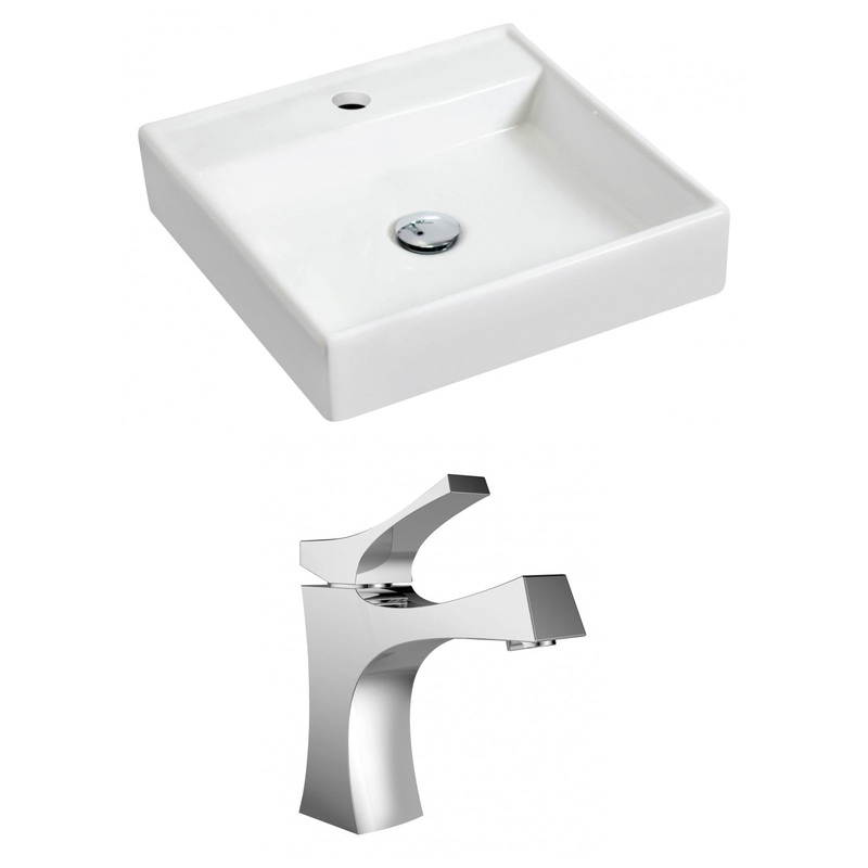 American Imaginations AI-15154 18" White Square Ceramic Wall Mount Bathroom Vessel Sink Set
