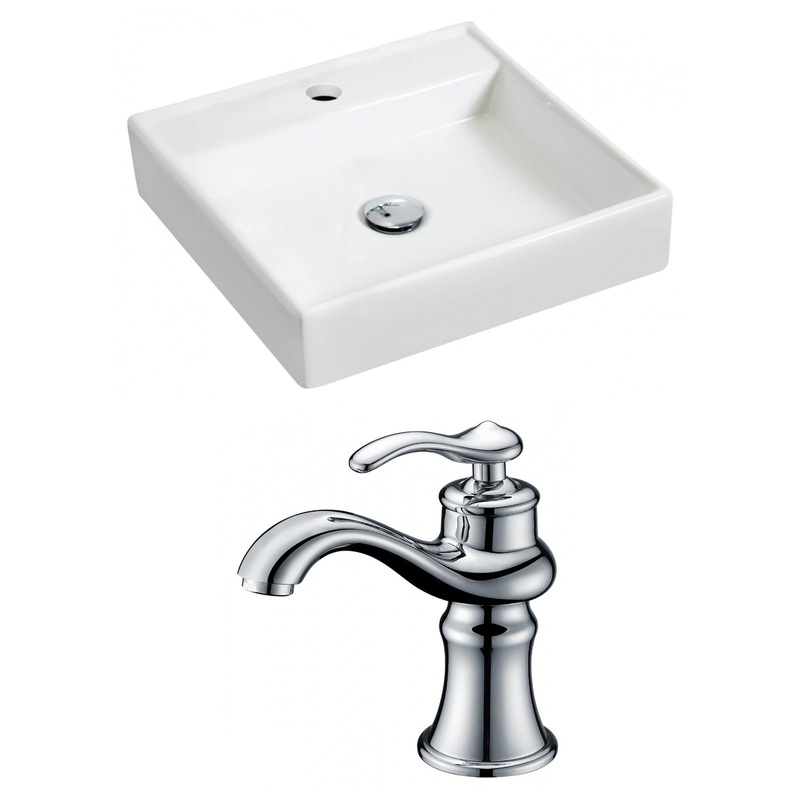 American Imaginations AI-15155 18" White Square Ceramic Wall Mount Bathroom Vessel Sink Set