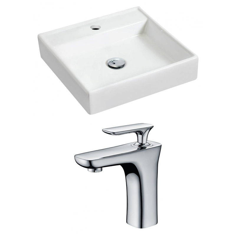 American Imaginations AI-15157 18" White Square Ceramic Wall Mount Bathroom Vessel Sink Set