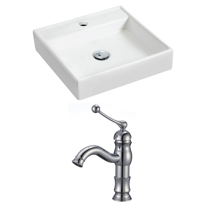American Imaginations AI-15160 18" White Square Ceramic Wall Mount Bathroom Vessel Sink Set