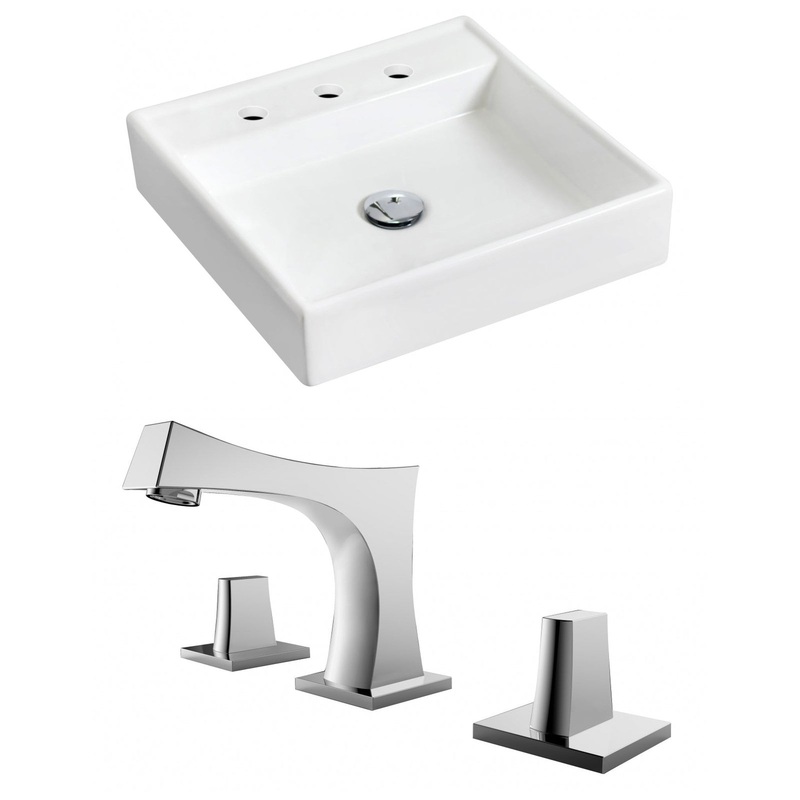 American Imaginations AI-15161 18" White Square Ceramic Wall Mount Bathroom Vessel Sink Set