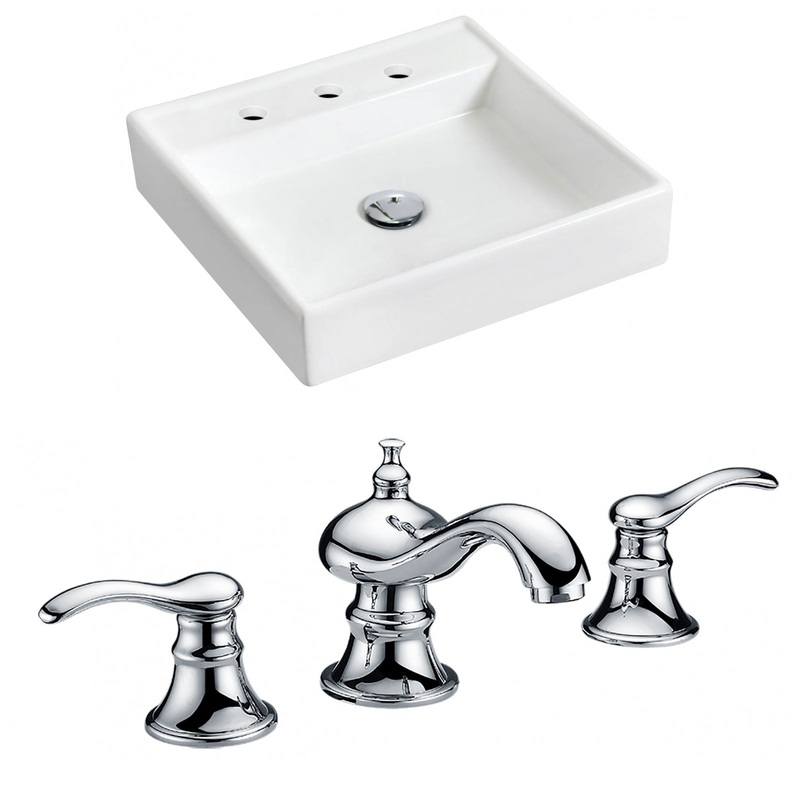 American Imaginations AI-15162 18" White Square Ceramic Wall Mount Bathroom Vessel Sink Set