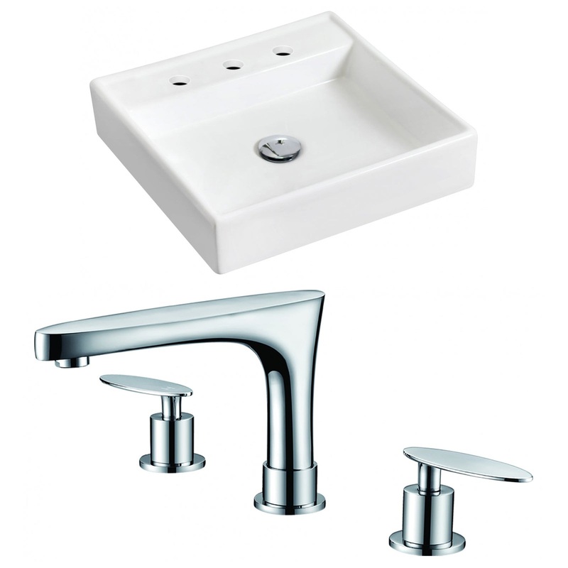 American Imaginations AI-15163 18" White Square Ceramic Wall Mount Bathroom Vessel Sink Set