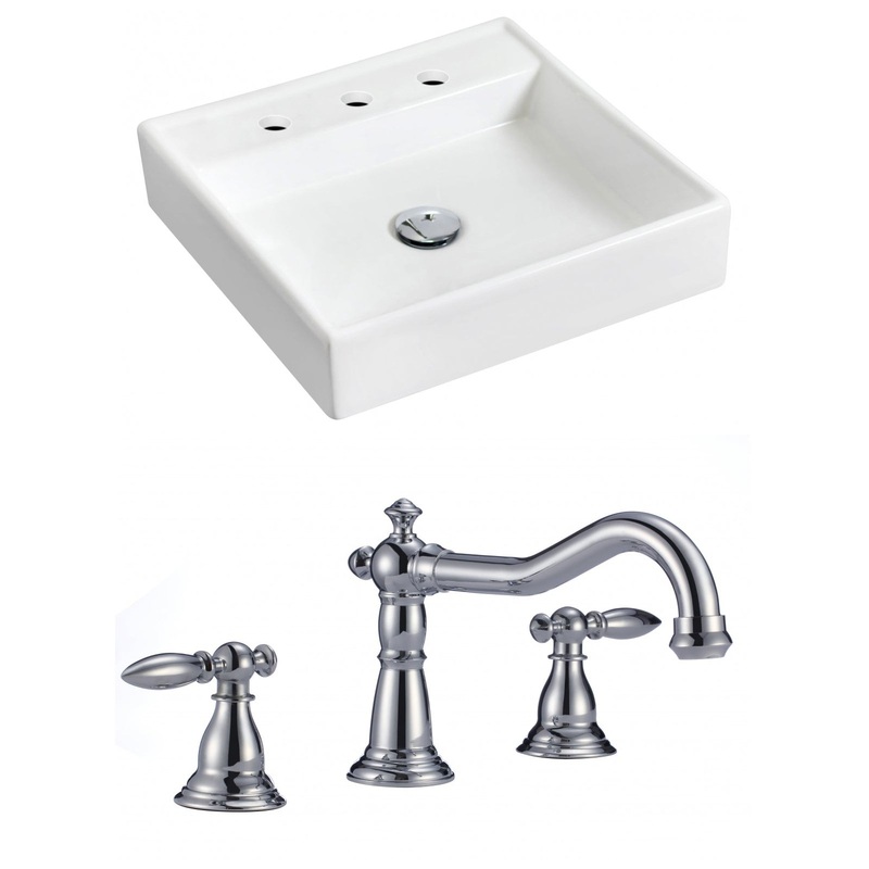 American Imaginations AI-15166 18" White Square Ceramic Wall Mount Bathroom Vessel Sink Set