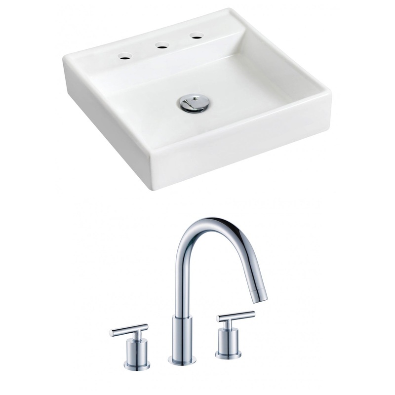 American Imaginations AI-15167 18" White Square Ceramic Wall Mount Bathroom Vessel Sink Set