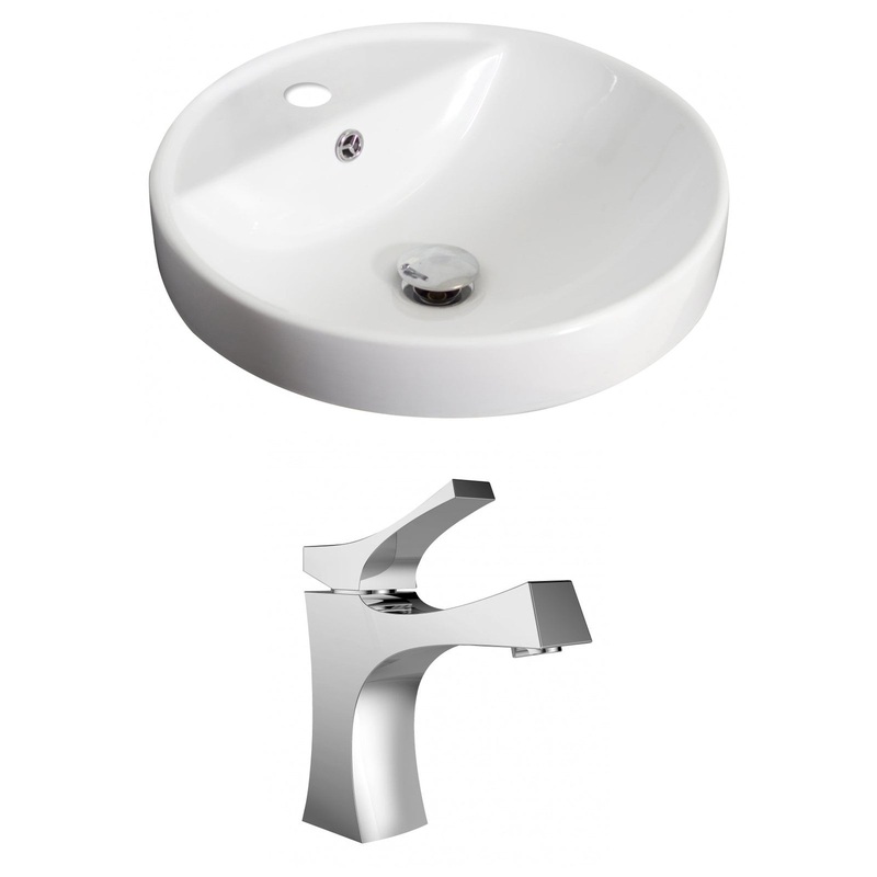American Imaginations AI-15168 18" White Round Ceramic Drop In Bathroom Vessel Sink Set