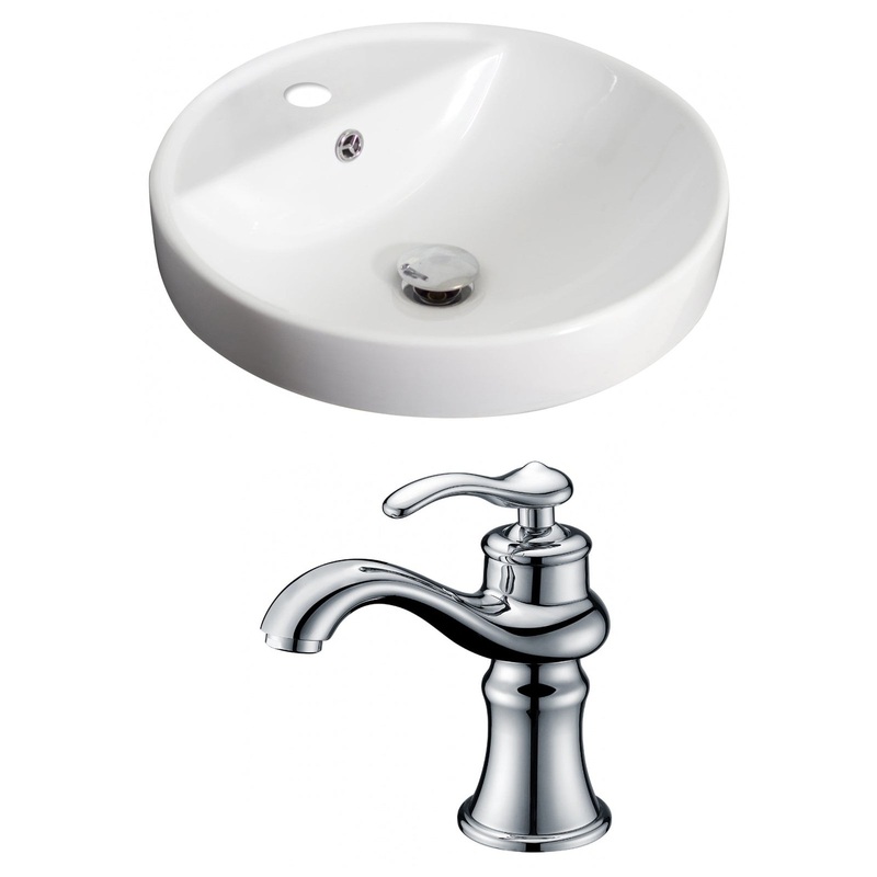American Imaginations AI-15169 18" White Round Ceramic Drop In Bathroom Vessel Sink Set