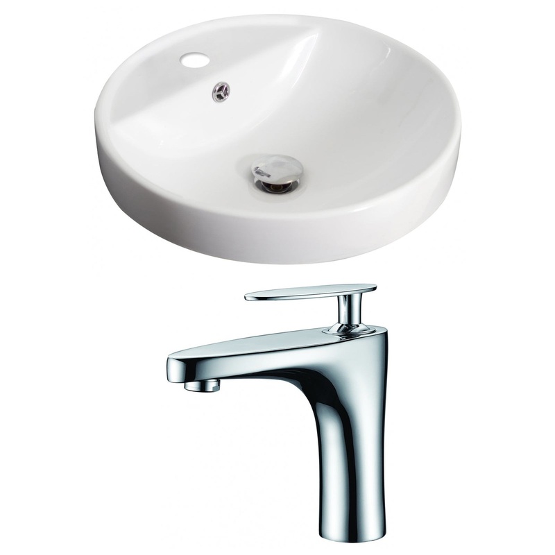 American Imaginations AI-15170 18" White Round Ceramic Drop In Bathroom Vessel Sink Set