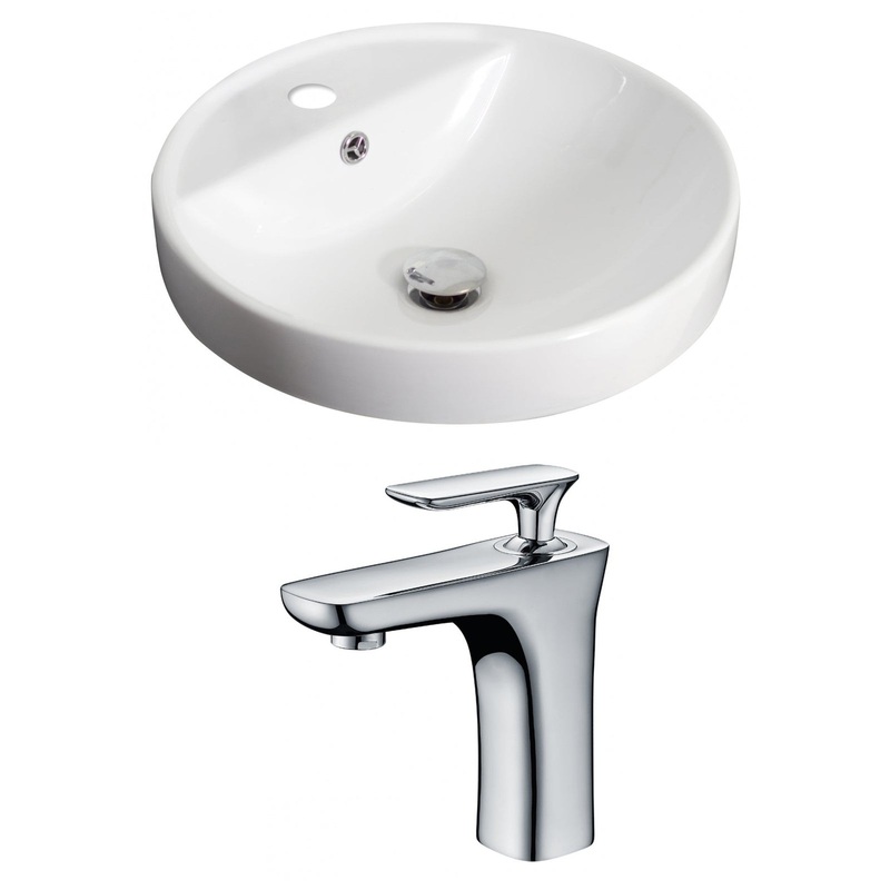 American Imaginations AI-15171 18" White Round Ceramic Drop In Bathroom Vessel Sink Set