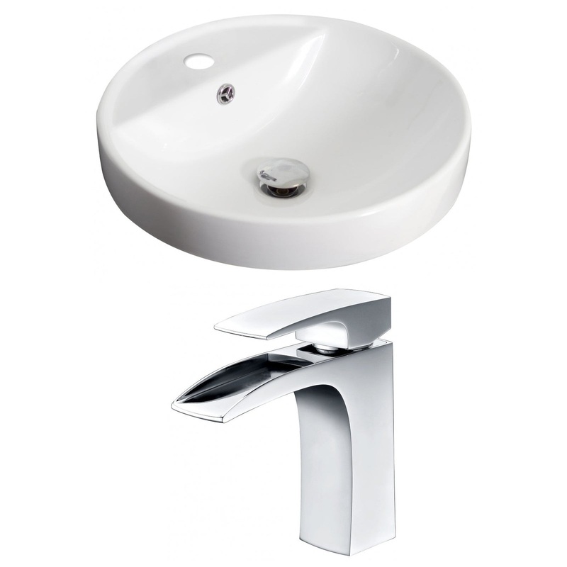 American Imaginations AI-15172 18" White Round Ceramic Drop In Bathroom Vessel Sink Set