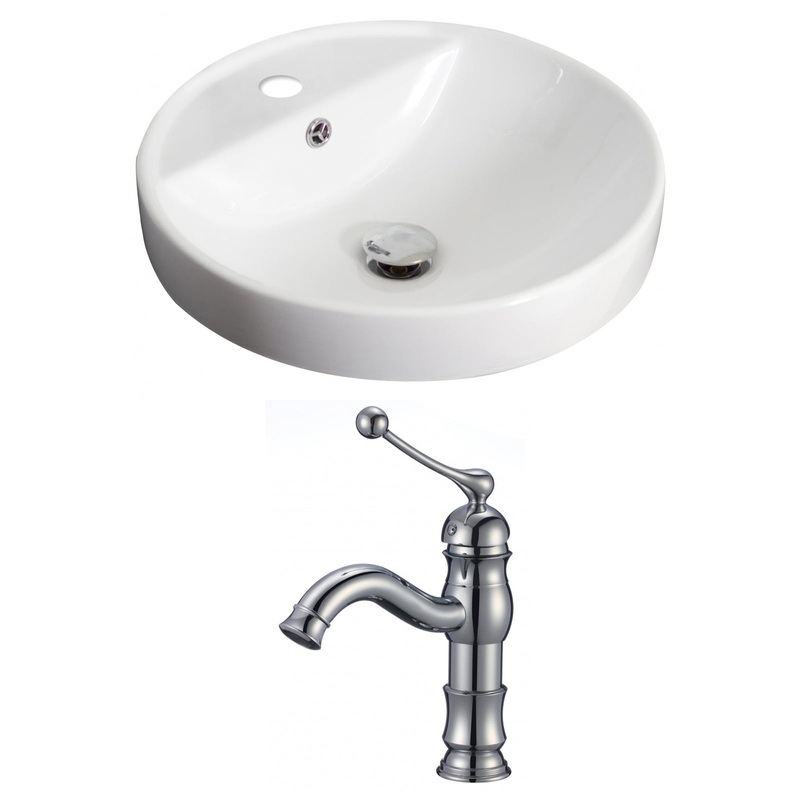 American Imaginations AI-15174 18" White Round Ceramic Drop In Bathroom Vessel Sink Set