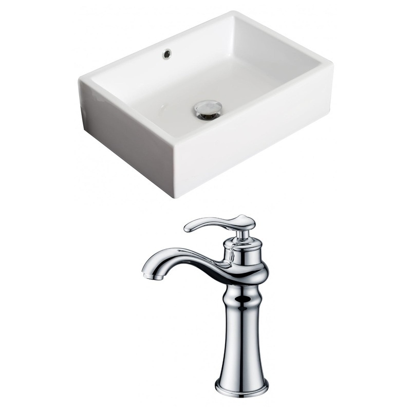 American Imaginations AI-15181 20" White Rectangular Ceramic Above Counter Bathroom Vessel Sink Set