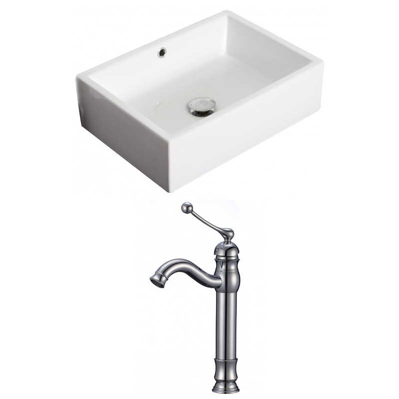 American Imaginations AI-15183 20" White Rectangular Ceramic Above Counter Bathroom Vessel Sink Set