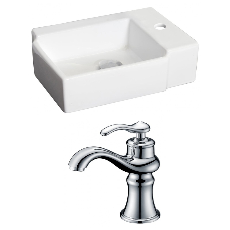 American Imaginations AI-15188 16" White Rectangular Ceramic Above Counter Bathroom Vessel Sink Set