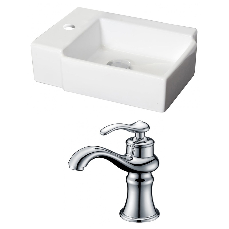 American Imaginations AI-15202 16" White Rectangular Ceramic Above Counter Bathroom Vessel Sink Set