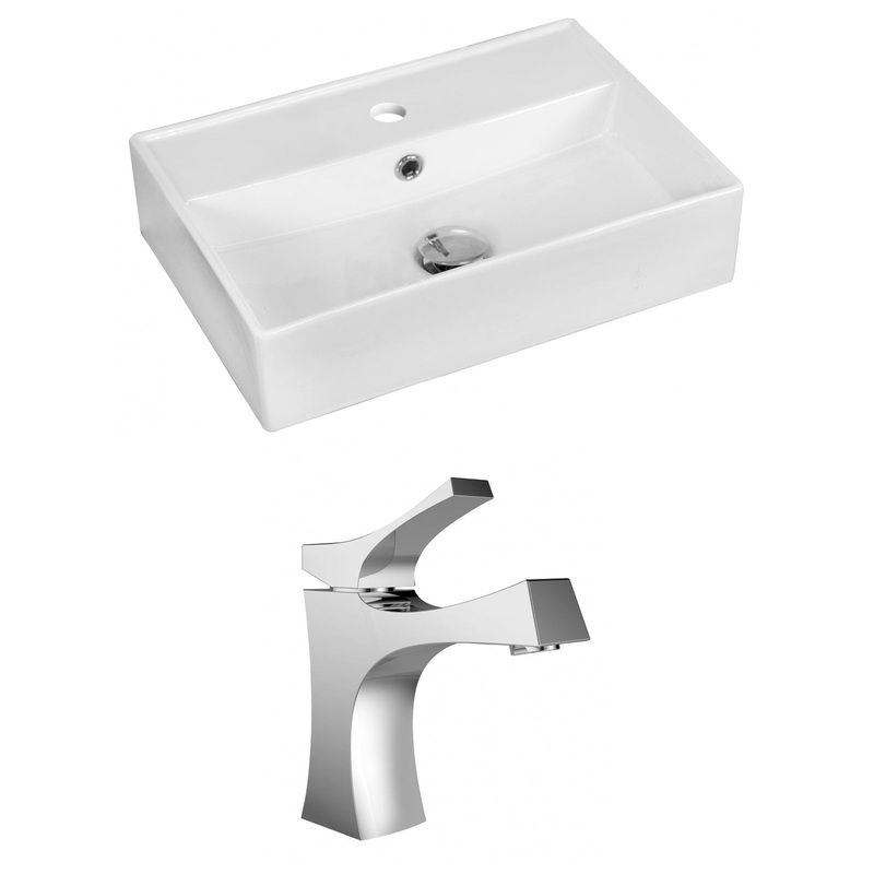 American Imaginations AI-15215 20" White Rectangular Ceramic Above Counter Bathroom Vessel Sink Set