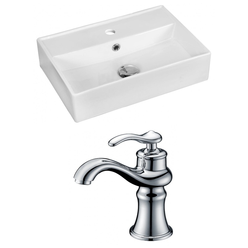 American Imaginations AI-15216 20" White Rectangular Ceramic Above Counter Bathroom Vessel Sink Set