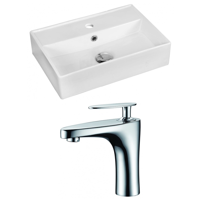 American Imaginations AI-15217 20" White Rectangular Ceramic Above Counter Bathroom Vessel Sink Set