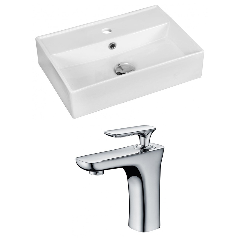 American Imaginations AI-15218 20" White Rectangular Ceramic Above Counter Bathroom Vessel Sink Set