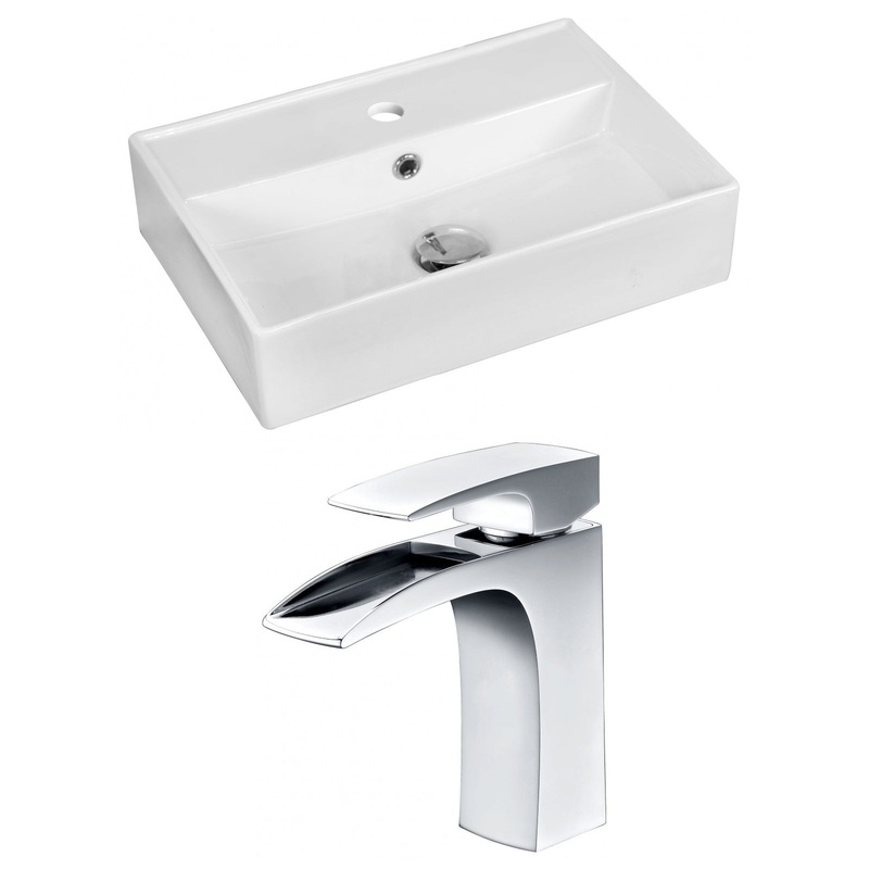 American Imaginations AI-15219 20" White Rectangular Ceramic Above Counter Bathroom Vessel Sink Set