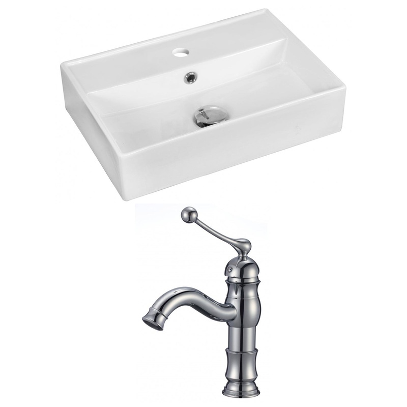 American Imaginations AI-15221 20" White Rectangular Ceramic Above Counter Bathroom Vessel Sink Set
