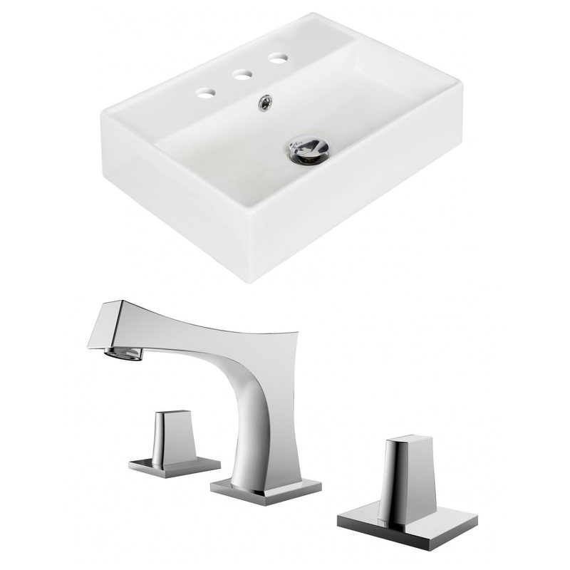 American Imaginations AI-15222 20" White Rectangular Ceramic Above Counter Bathroom Vessel Sink Set