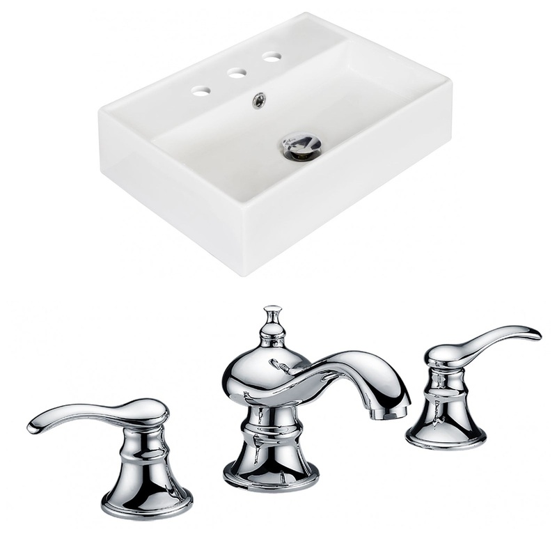 American Imaginations AI-15223 20" White Rectangular Ceramic Above Counter Bathroom Vessel Sink Set
