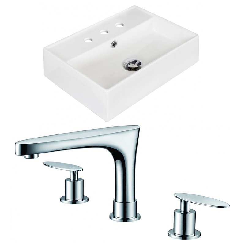 American Imaginations AI-15224 20" White Rectangular Ceramic Above Counter Bathroom Vessel Sink Set