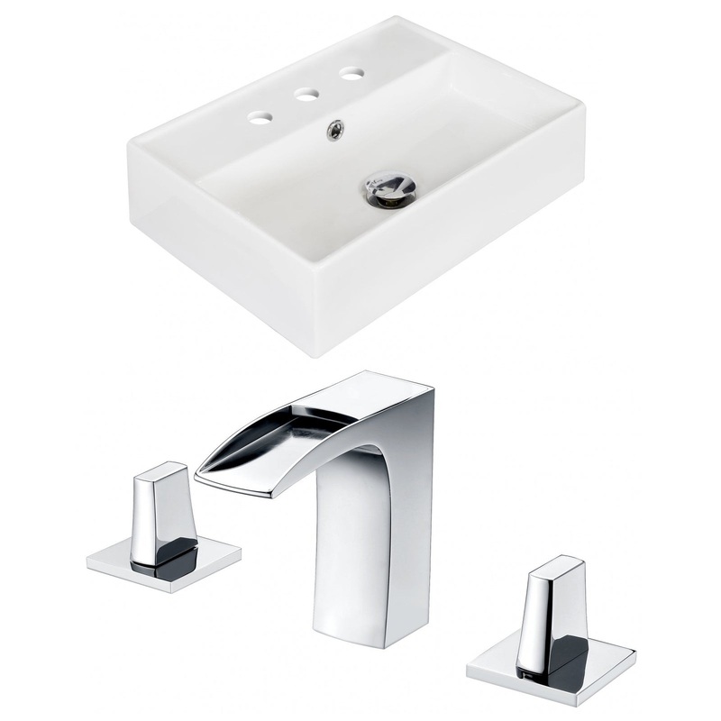 American Imaginations AI-15226 20" White Rectangular Ceramic Above Counter Bathroom Vessel Sink Set