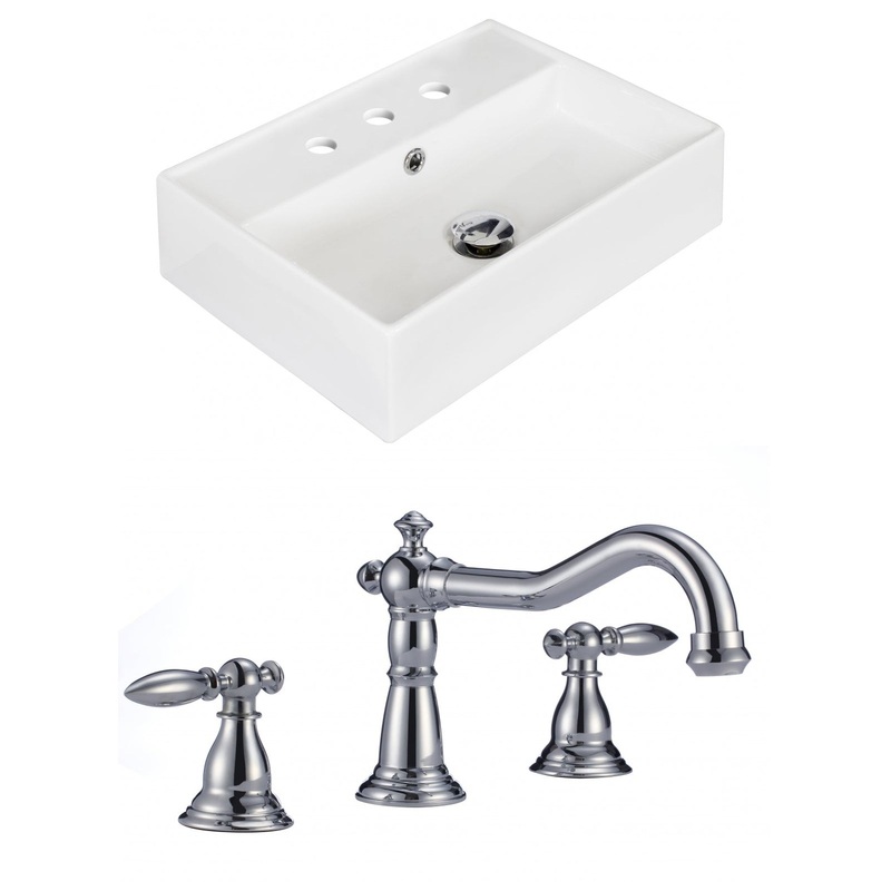 American Imaginations AI-15227 20" White Rectangular Ceramic Above Counter Bathroom Vessel Sink Set