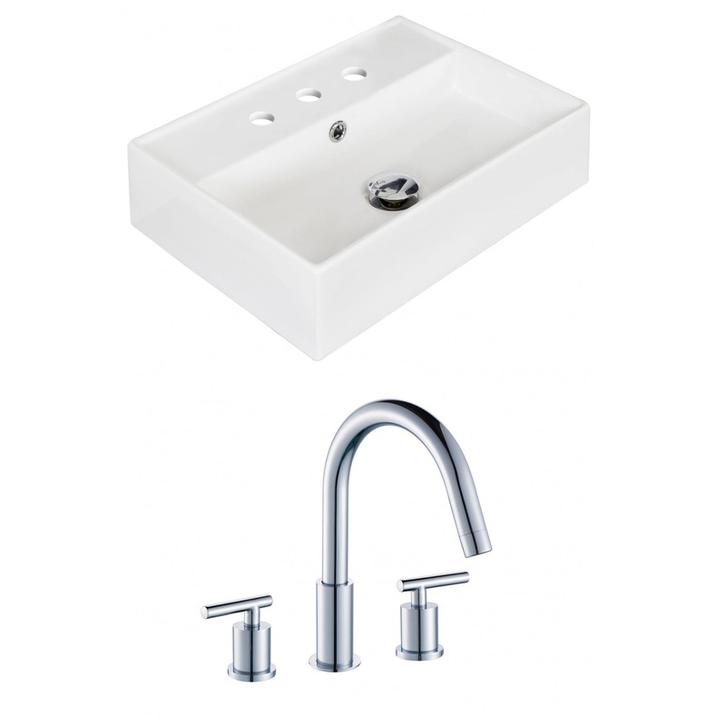 American Imaginations AI-15228 20" White Rectangular Ceramic Above Counter Bathroom Vessel Sink Set