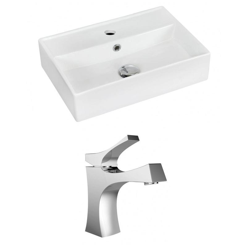 American Imaginations AI-15229 20" White Rectangular Ceramic Wall Mount Bathroom Vessel Sink Set