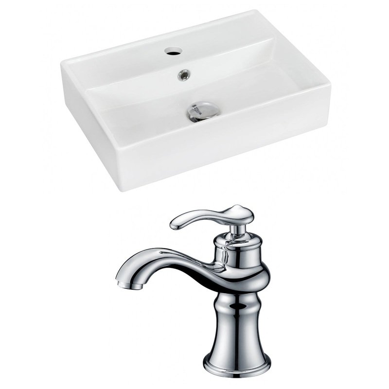 American Imaginations AI-15230 20" White Rectangular Ceramic Wall Mount Bathroom Vessel Sink Set