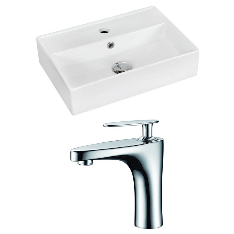 American Imaginations AI-15231 20" White Rectangular Ceramic Wall Mount Bathroom Vessel Sink Set