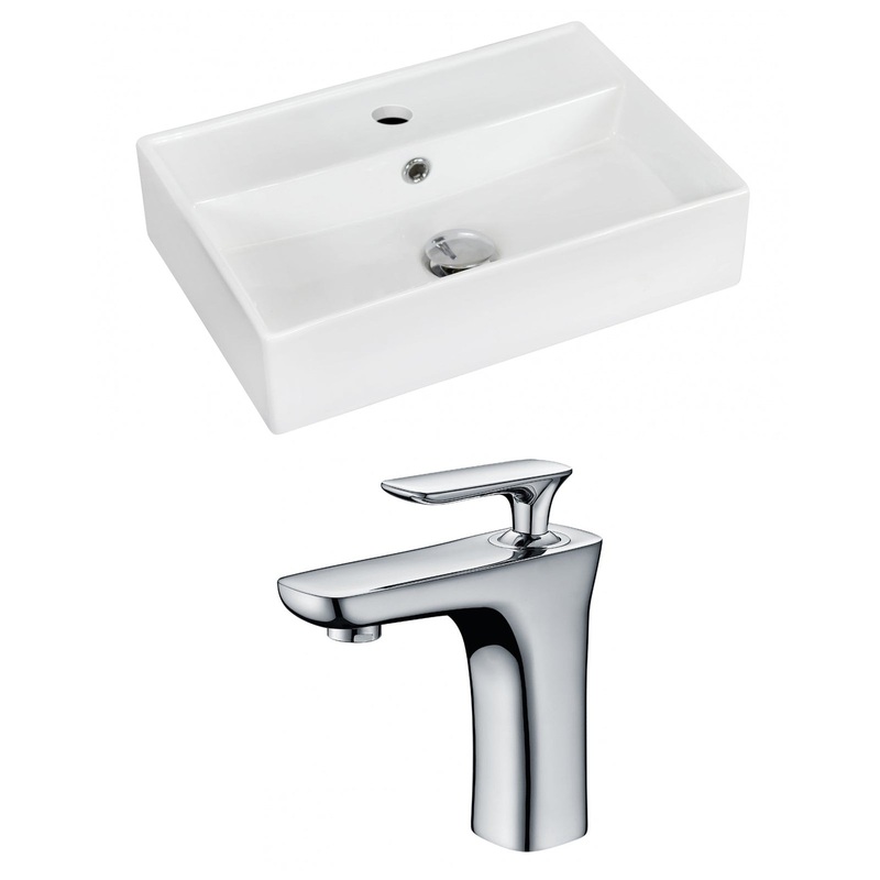 American Imaginations AI-15232 20" White Rectangular Ceramic Wall Mount Bathroom Vessel Sink Set
